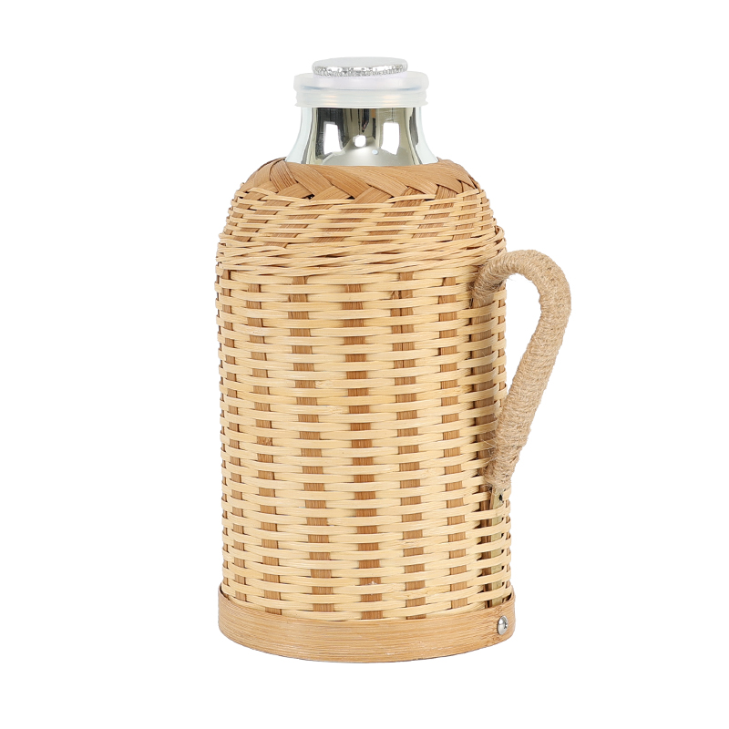 Bamboo-woven vacuum flask in natural bamboo